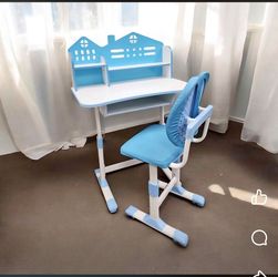 New in box, Kids adjustable table height desk & chair set, Blue white house design