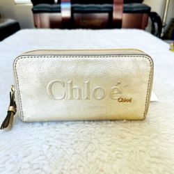 Chloe Gold Metallic Leather Long Wallet W/ Dust Bag 