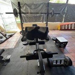 Work bench and plates + olympic bar
