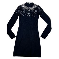 Marciano Sequin Beaded Mini Sweater Dress Size XS Black Pixie Long Sleeve Used