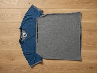 SOBOX Colorblock Henley T-Shirt Blue/Gray Button Logo Short Sleeve Men's M