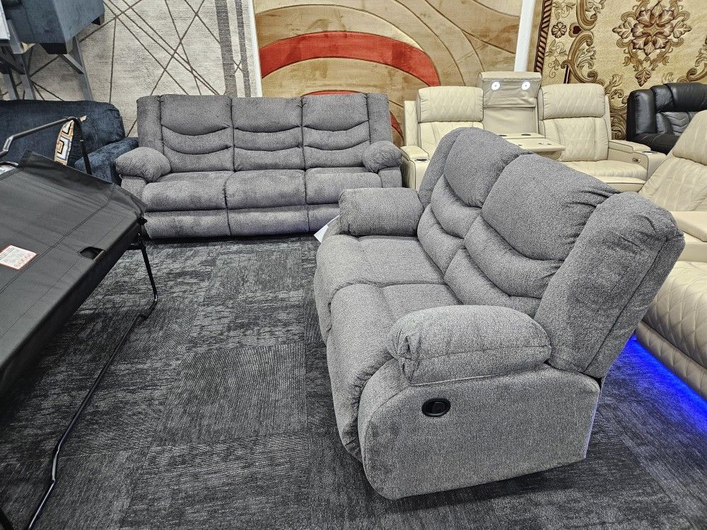 New Stock Ashley Furniture Gray Color Recliner Sofa And Loveseat