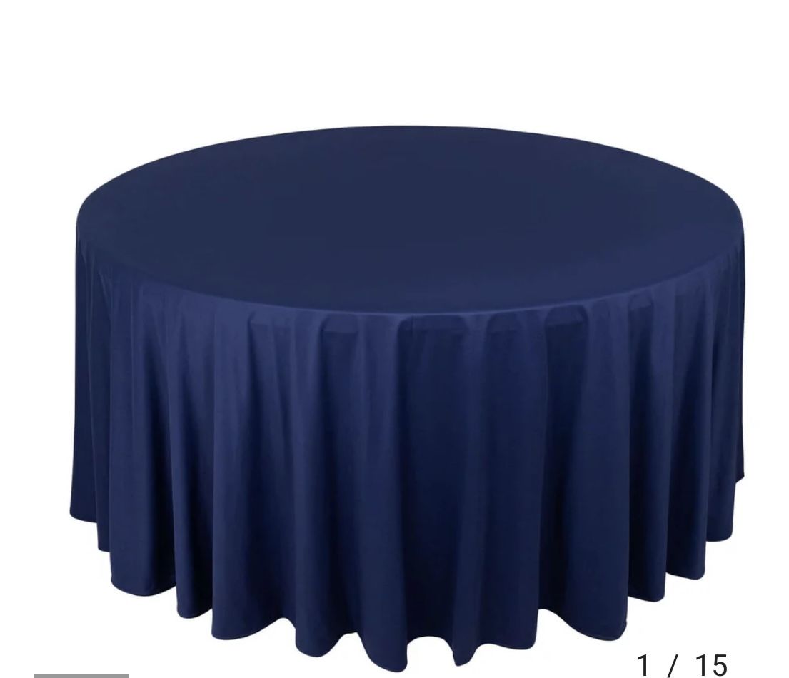 Round navy blue table cloth new $7 each I have 12