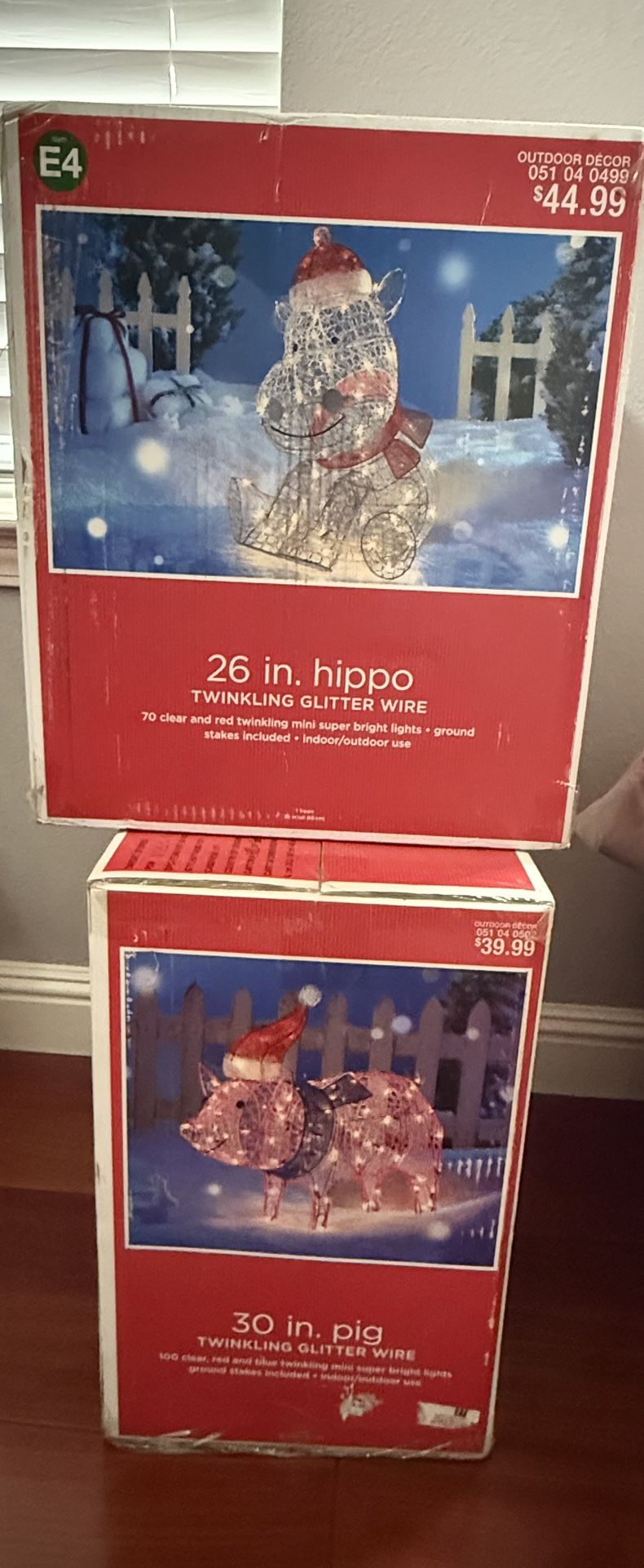 Unopened Christmas Decoration Lighted Figures ( Pig And Hippo. )