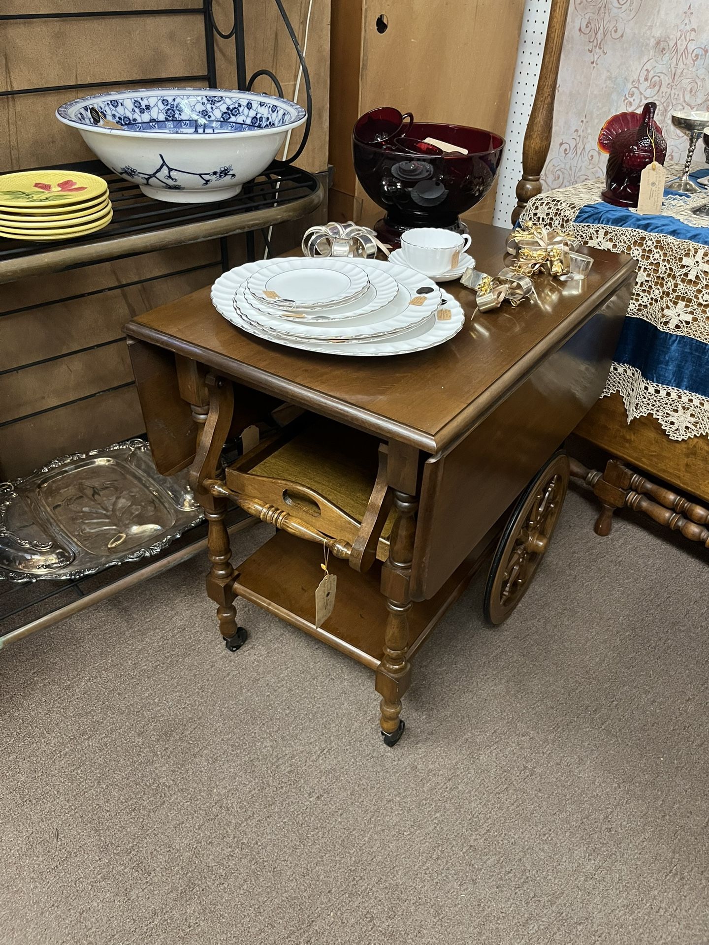 Vintage Solid Wood Bar Tea Cart