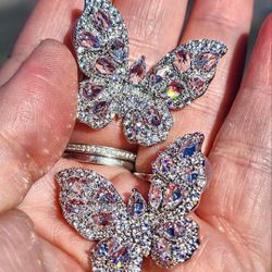 Butterfly Cubic Zirconia Sterling Silver Stud Earrings