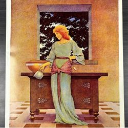Lady Violetta 1921 Original Vintage Fine Art Print Maxfield Parrish Deco Nouveau Artist Antique Collectible Neo Classical Allegory Allegorical