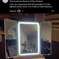 Foldable Tri-Fold Lighted Makeup Vanity Mirror with 60 LED Lights, 1X/2X/3X Magnification, Touch Control Dimming, 3000mah Rechargeable, 360° Rotation,