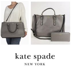 Kate Spade♠️Mulberry Street Leighann Purse Gray Pebbled Large Leather Wallet Set