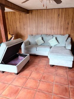 Light Blue Sectional Sofa with Storage...