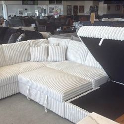WHITE CORDUROY BRAND NEW SECTIONAL WITH STORAGE & SLEEPER SAME DAY DELIVERY 