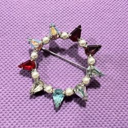 Vintage B David Star Brooch Pin ~ Colorful Multi Colored Rhinestones 