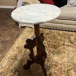 Antique Victorian Eastlake Walnut Burl Carved Parlor Accent Table Marble Top