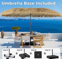 15FT Thatched Tiki Patio Umbrella with Base
