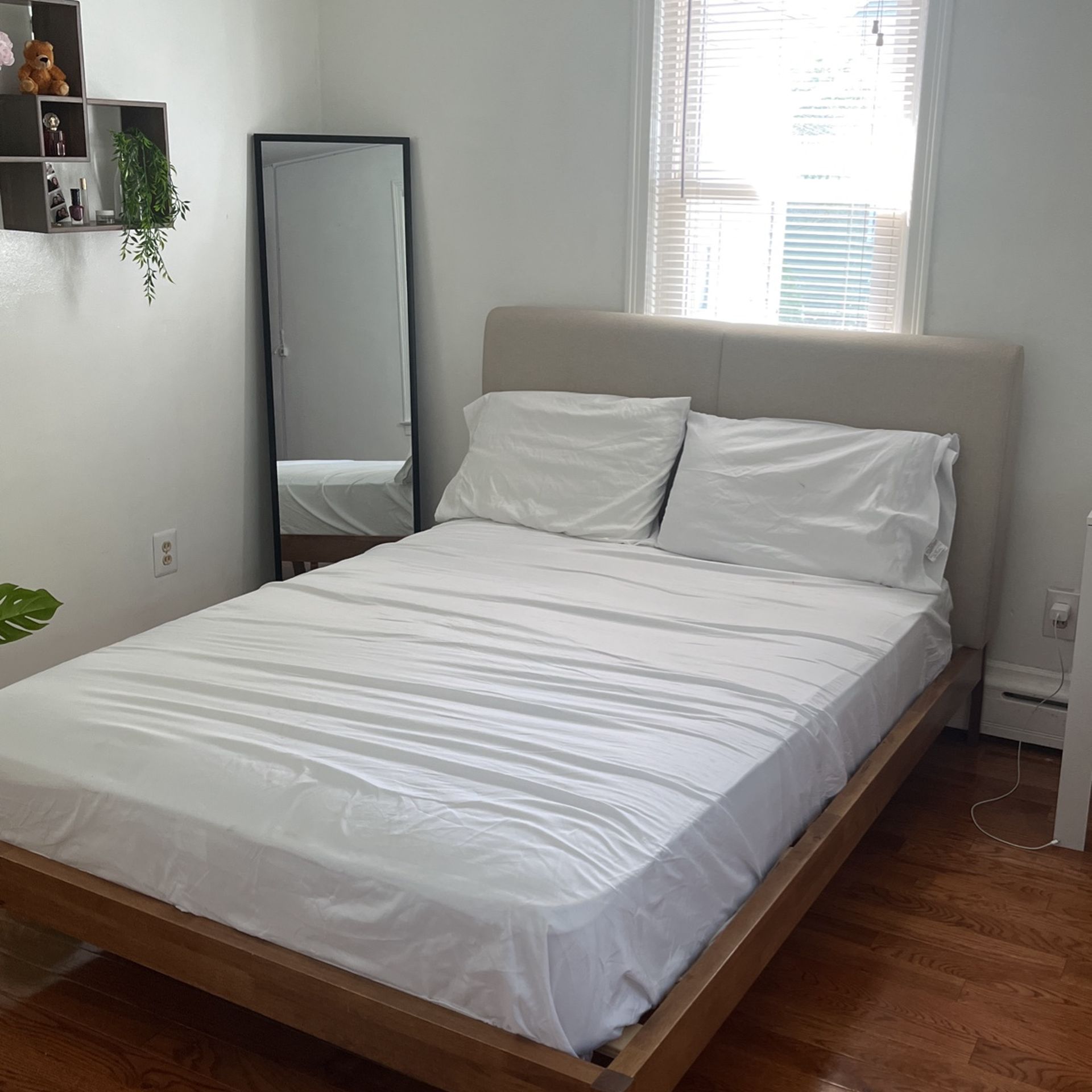 Walnut and Beige Bed Frame