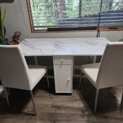 Folding table and chairs, Cabinet, Corner Shelf
