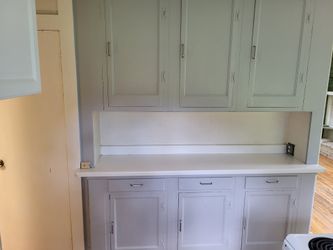 Vintage Built-In Kitchen Hutch, Upper & Lower Cabinets w/ Drawers, Painted