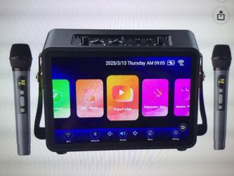 KARAOKE MACHINE FOR ADULTS, BUILT IN 14.0’’ TOUGH SCREEN, WITH LYRICS DISPLAY, KARAOKE SYSTEM WITH 400W SPEAKER, PORTABLE PA SYSTEM WITH TWO WIRELESS