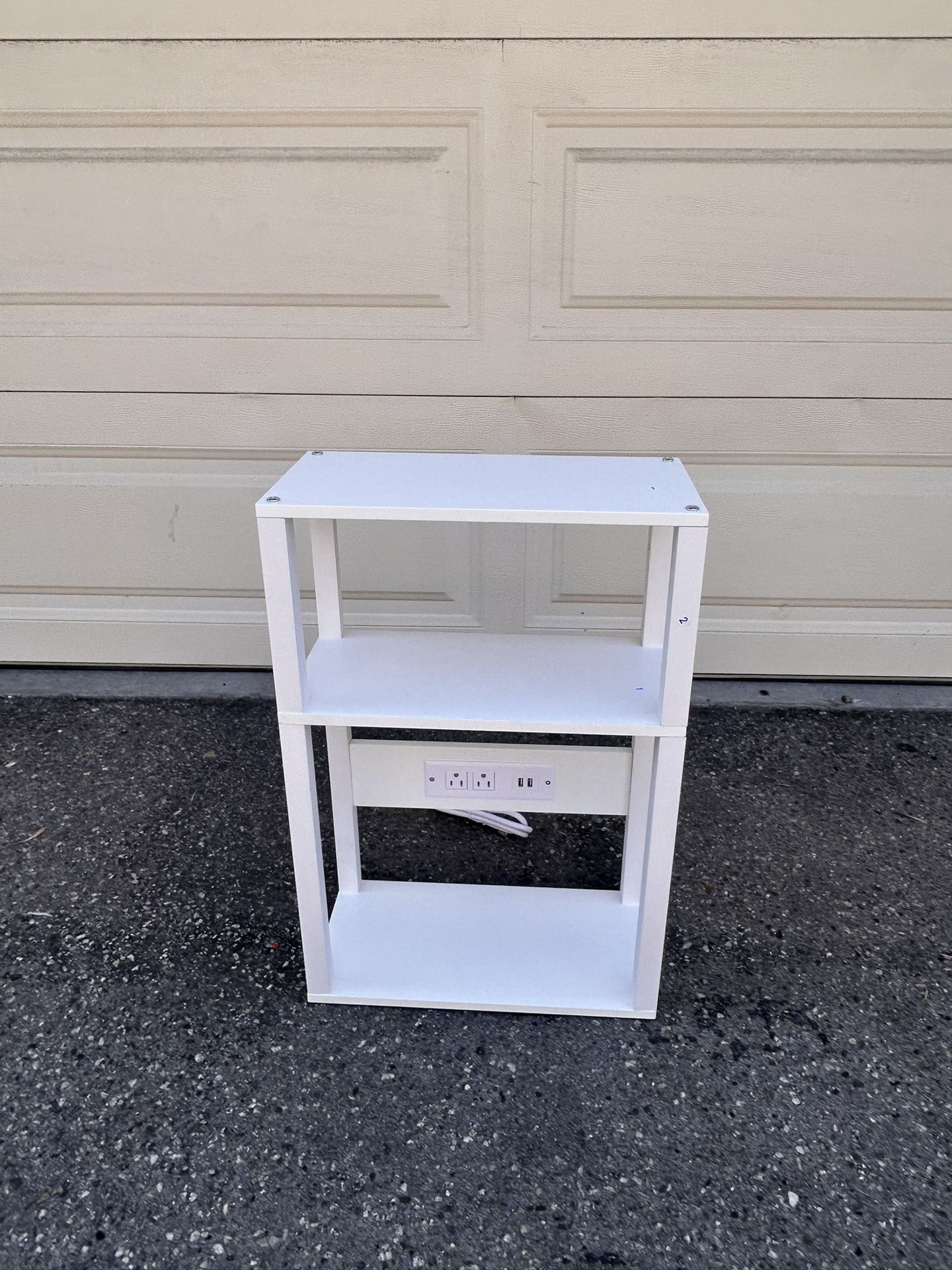 3-Tier Small Narrow Wood Side Table with Charging Station, Skinny Nightstand for Small Space, Slim Bedside Table with Storage for Couch, Thin End Tabl