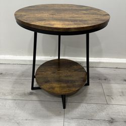2-Tier End Table, Round Accent Bedside Table with Storage Shelf New!