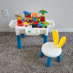 Set of Kid's Activity Table, 6 in 1 Set with 1 Chair, 105 pc of Building Blocks