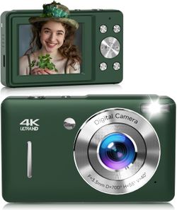 Compact Digital Camera 44MP FHD 1080P — 16X Zoom, 32GB SD Included — Gre
