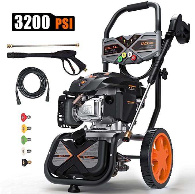 3200PSI Gas Pressure Washer, 2.4GPM 6.5HP Power Washer with 5 Quick-Connect nozzles,4-Stroke OHV Engine,Includes 25ft Hose& Detergent Tank-GSH01B