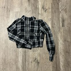 Women's Black/White Plaid Long Sleeved Hooded Jacket