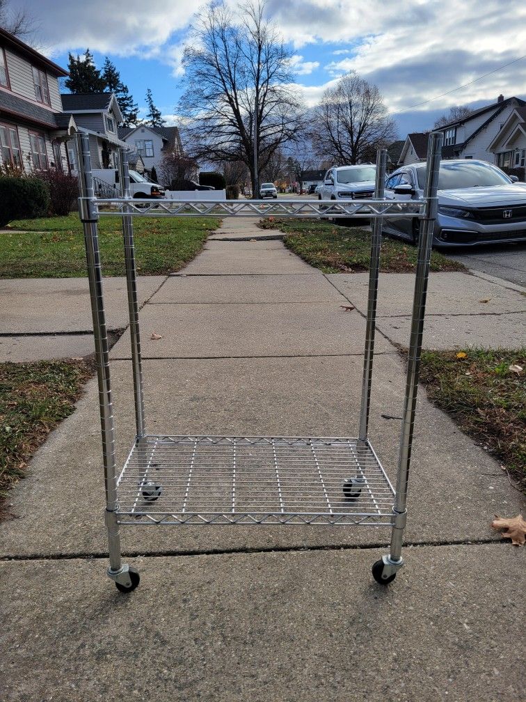 2 TIER STEEL SHELF UNIT WITH WHEELS