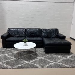 Havertys “Galaxy” Black  genuine leather Sectional 🚛Delivery Available