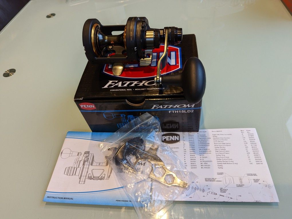 Penn Fathom 15 Lever Drag 2 Speed FTH15LD2 Used Saltwater Fishing Reel