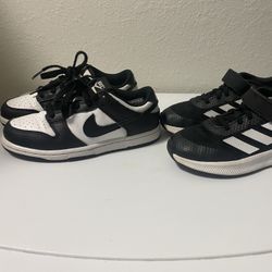 Dunk Low Black/ White And Adidas Size 1 Y