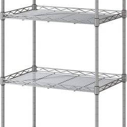 VOONEEN 4 Tier Shelf Shelving Units, Multipurpose Metal Modern Small Storage Rack with 4 Hooks, Stainless Steel Wire Organisation Suitable For Pantry 