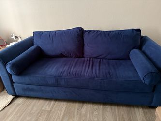 Navy Blue Fabric Sofa with Cushions