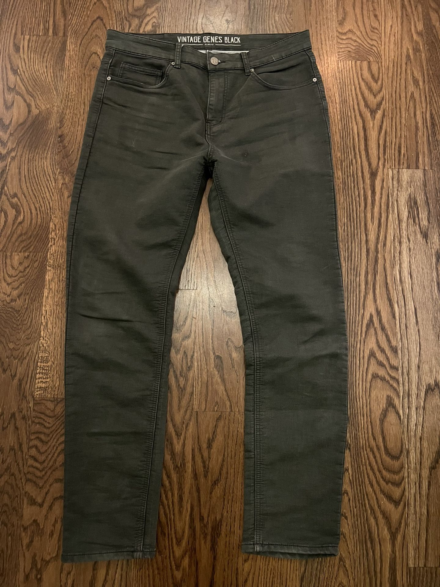 Vintage Genes Black Slim Fit Men’s Charcoal Black Soft Terry 5 Pocket Pants 