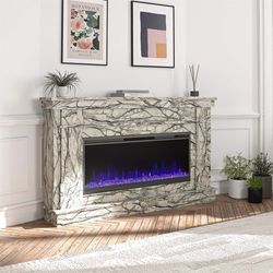 64" Electric Fireplace, Onyx Marble