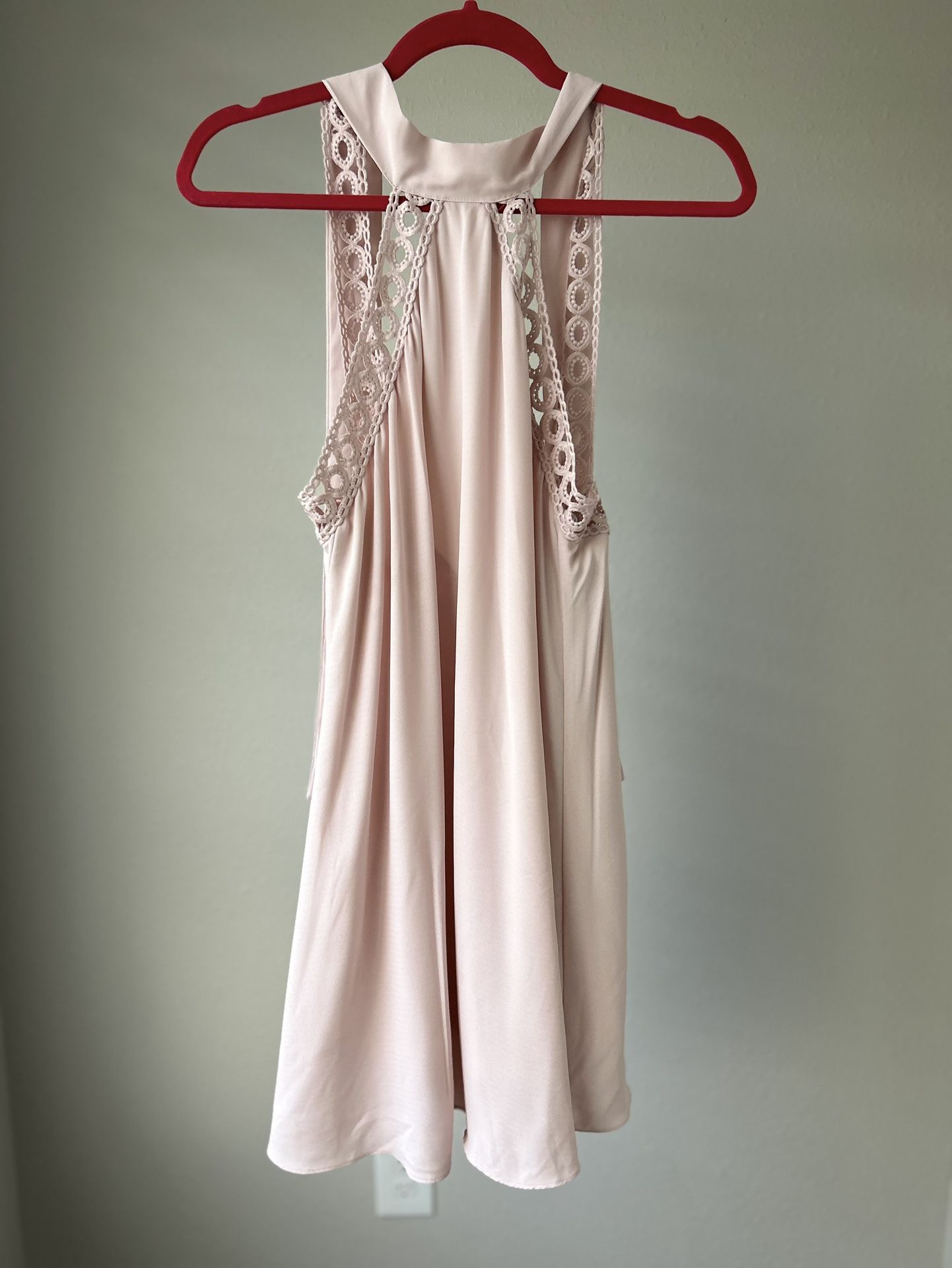 Lulus Womens Any Sway Shape or Form Dress Small Crochet Halter Trapeze Blush