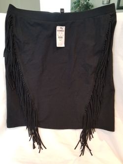Express Small Black Cotton Skirt w/Fringe - New w/tag 