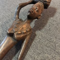 🔥 African Warrior Statue – 16" Hand-Carved Wood Figure