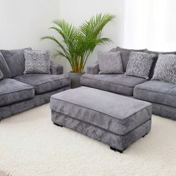 Newer Pacific Furniture 3pc Chenille Sofa Set: Couch, Loveseat and Storage Ottoman