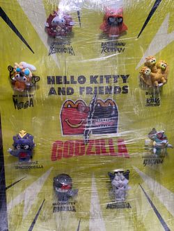 Hello Kitty Godzilla McDonalds Display Full Set Happy Meal 1-8 Toy Figures Sanrio