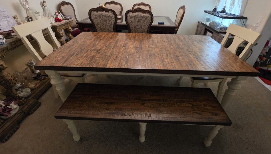 Farm House Table With 2 Chairs And 2 Bench) PENDING PICKUP