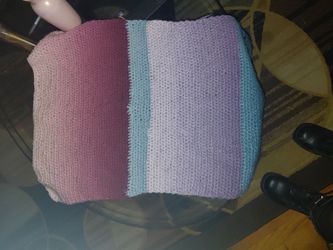 Handmade crocheted multi coloured blanket (pink,purple,blue, and light blue)