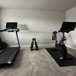 Peloton Treadmill + Stationary Bike + 4 Sets Of Dumbbells 