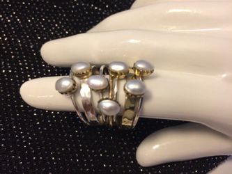 Beautiful Two Tone White Pearl 925 Sterling Silver Ring
