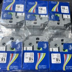 Label Maker Tape TZe-241 18mm Black on White Laminated for Brother P-Touch- 6 pk