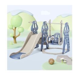 4 in 1 Toddler Slide and Swing Set, Kid Slide for Toddlers Age 1-2, Baby Slide with Basketball Hoop, Indoor Outdoor Slide Toddler Playset Toddler Play