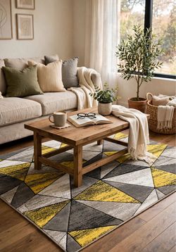 New 4x6 Area Rug - Yellow Geometric Triangles