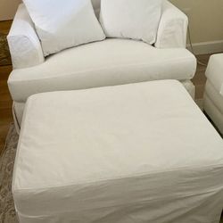 Large Feather Down Loveseat With Ottoman