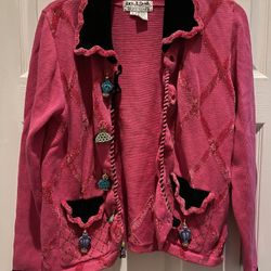 Jack B Quick Sweater Small Pink Cardigan Beaded Purses Vintage Knit